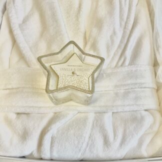 Festive Christmas Star scented candle included in Luxury Velour Bathrobe gift set