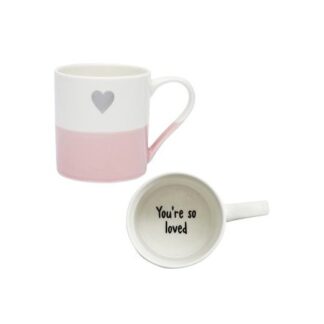Gift mug with 'you’re so loved' message – pink ceramic with heart