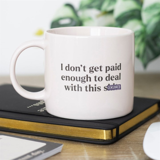 White ceramic mug with bold black and red text reading “I Don’t Get Paid Enough,” humorous gift for professionals and co-workers.