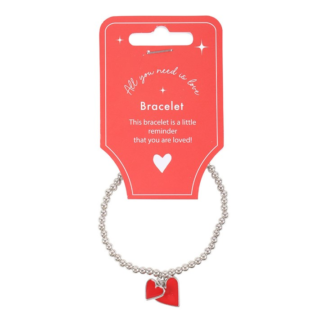 Red enamel heart bracelet with delicate chain, designed for everyday wear.